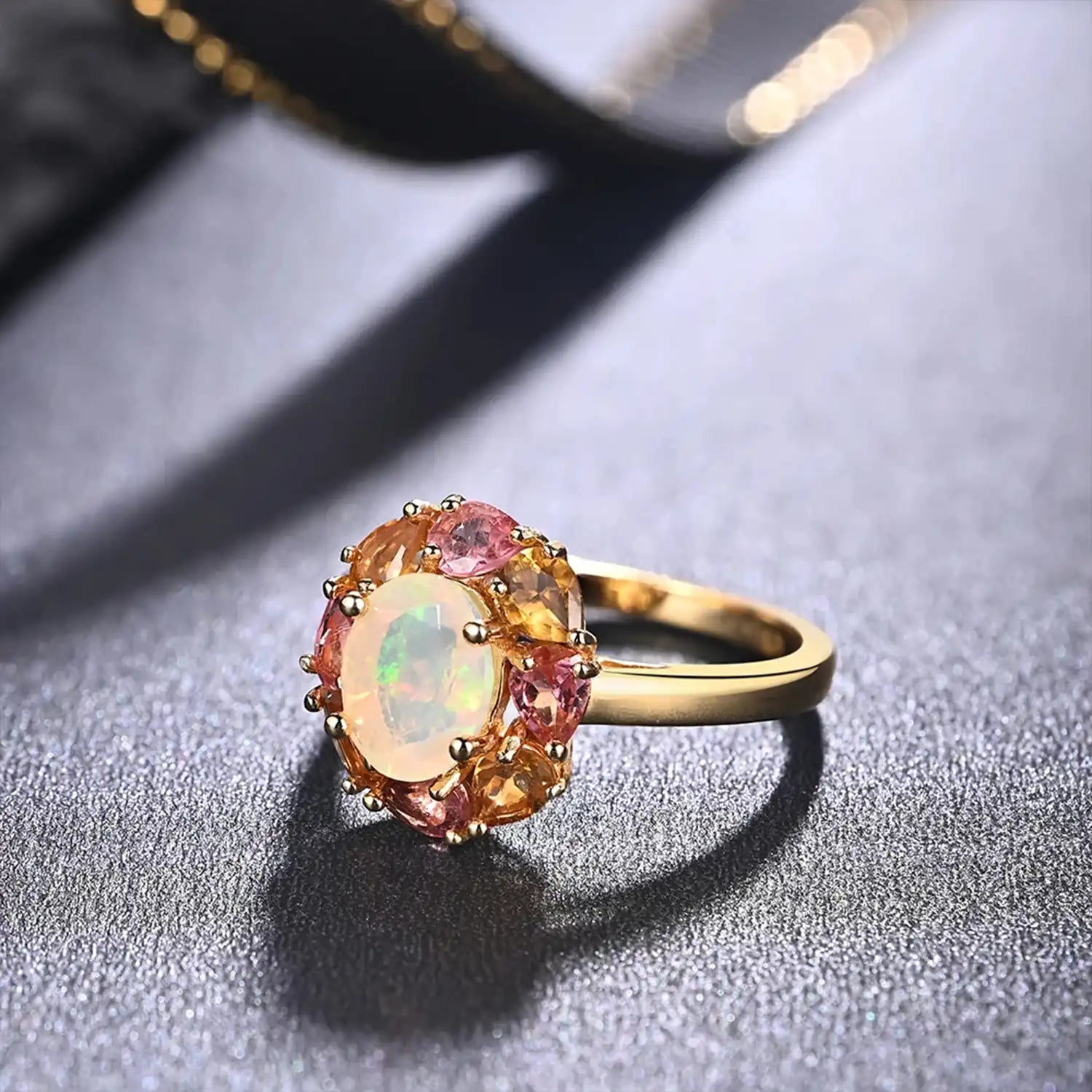 Colorful Opal & Tourmaline Gemstone Sterling Silver Ring